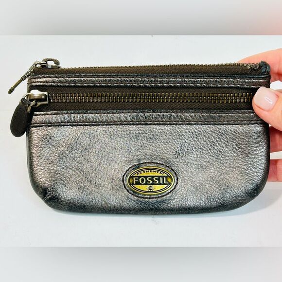 Fossil Metallic Leather Pouch 6” x 3.5” - Picture 1 of 11